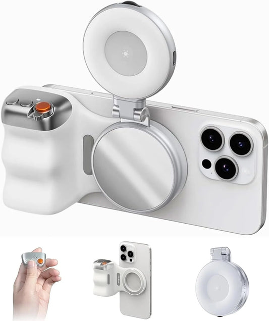 Magnetic 360° LED Phone Photography Grip with MagSafe‑Style Light & Rotating Clamp