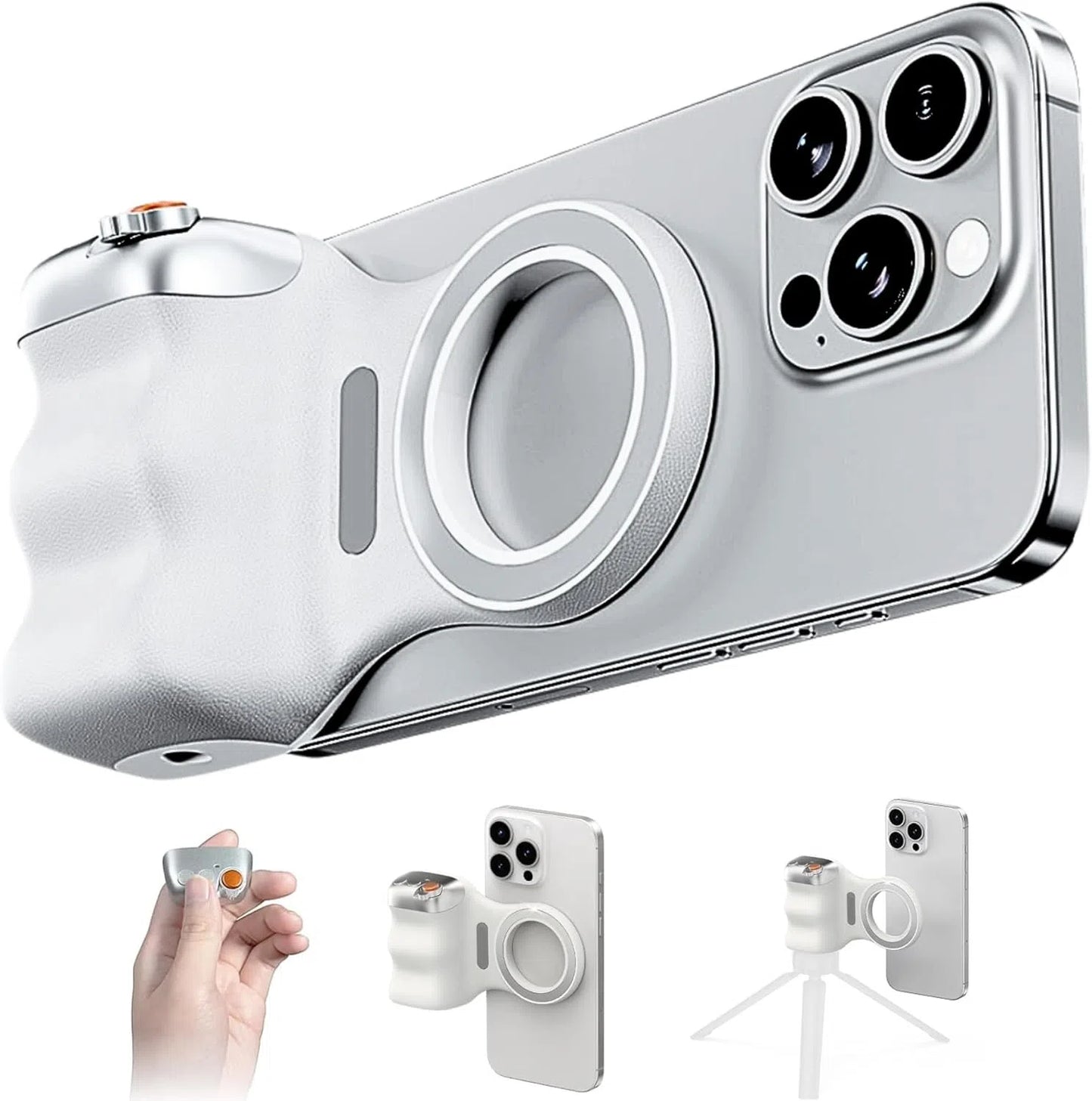Magnetic 360° LED Phone Photography Grip with MagSafe‑Style Light & Rotating Clamp