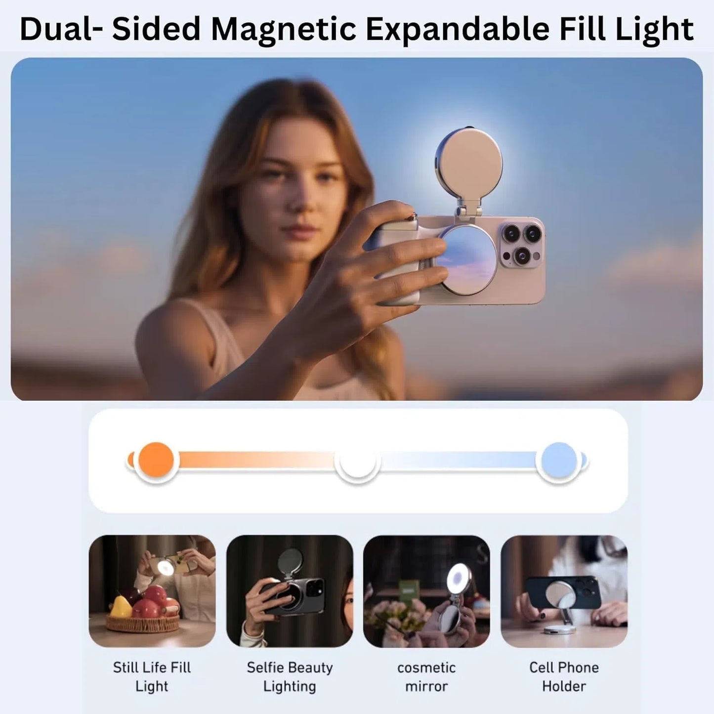 Magnetic 360° LED Phone Photography Grip with MagSafe‑Style Light & Rotating Clamp